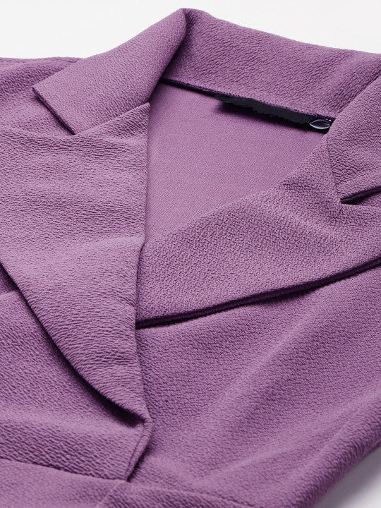 Lavender Notch Collar Belted Dress