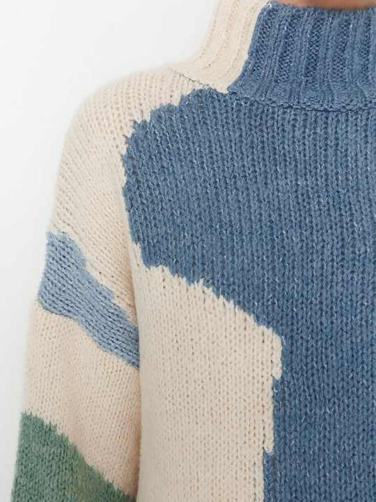 Blue & Cream-Coloured Pullover Sweater