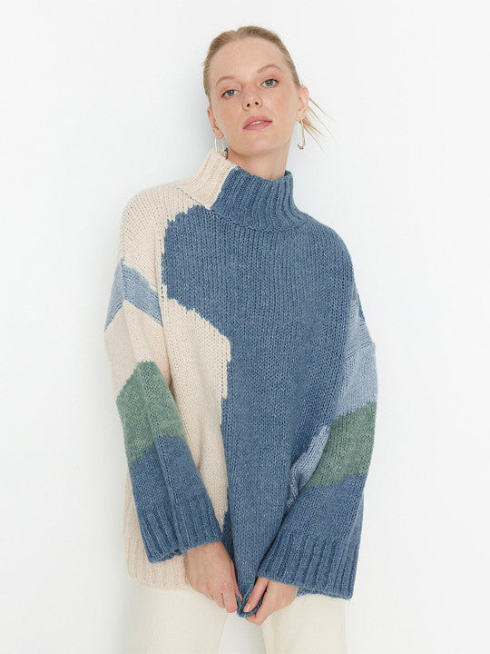 Blue & Cream-Coloured Pullover Sweater