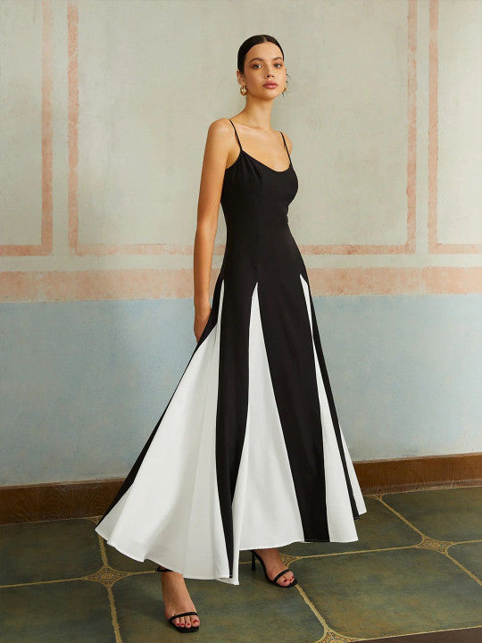 Monochrome Paneled A-Line Gown