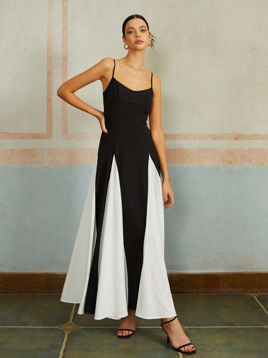 Monochrome Paneled A-Line Gown