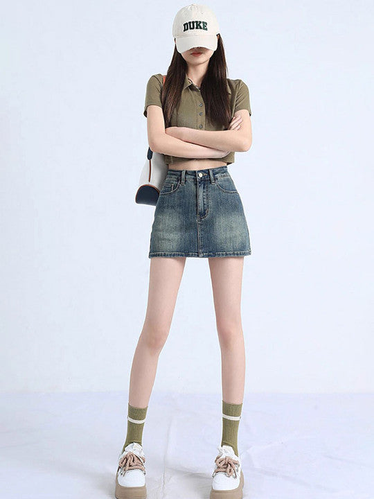 Denim Mini Divider Skirt